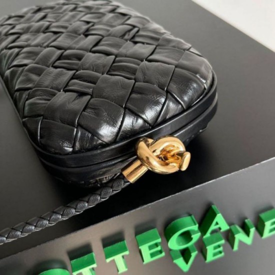 Fake Bottega Veneta Knot Minaudiere On Strap Black Foulard Intreccio  Replica