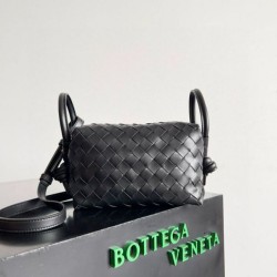 Replica Bottega Veneta Small Loop Crossbody Bag Black Intrecciato Lambskin