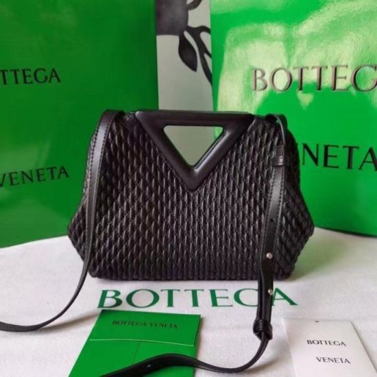 Fake Bottega Veneta Small Point Bag Black Quilted  Replica