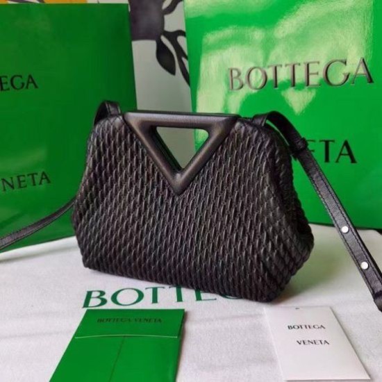 Fake Bottega Veneta Small Point Bag Black Quilted  Replica
