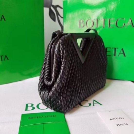 Fake Bottega Veneta Small Point Bag Black Quilted  Replica