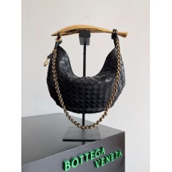 Replica Bottega Veneta Sardine Small Bag with Chain Black Lambskin