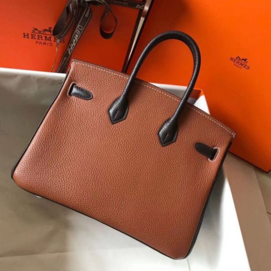 Replica Hermes Bi-Color Birkin 25cm Bag Brown/Black Clemence 