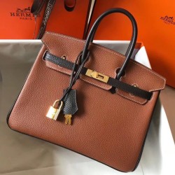 Replica Hermes Bi-Color Birkin 25cm Bag Brown/Black Clemence 