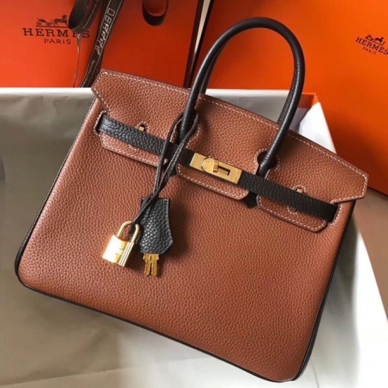 Replica Hermes Bi-Color Birkin 25cm Bag Brown/Black Clemence 