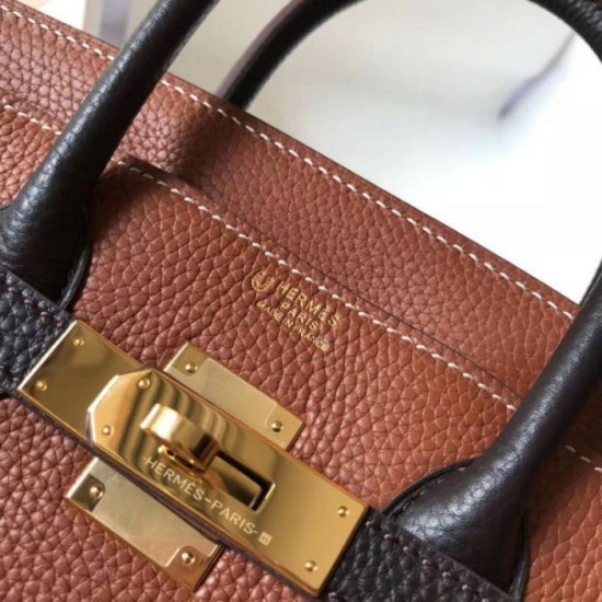 Replica Hermes Bi-Color Birkin 25cm Bag Brown/Black Clemence 
