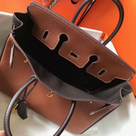 Replica Hermes Bi-Color Birkin 25cm Bag Brown/Black Clemence 
