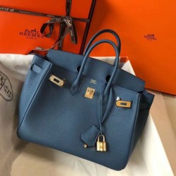 Replica Hermes Birkin 25cm Bag Blue Agate Clemence 
