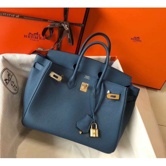 Replica Hermes Birkin 25cm Bag Blue Agate Clemence 