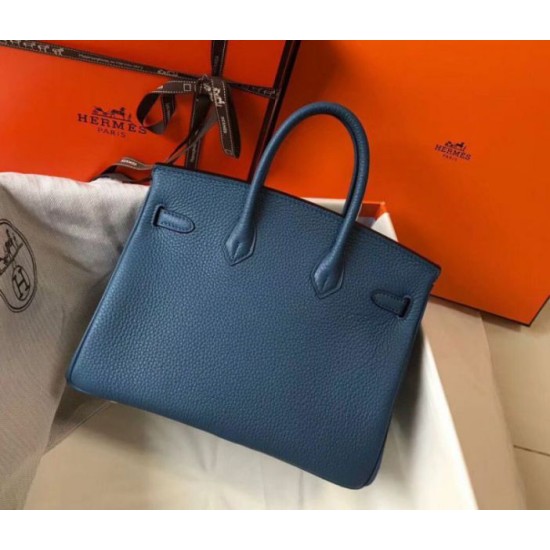 Replica Hermes Birkin 25cm Bag Blue Agate Clemence 