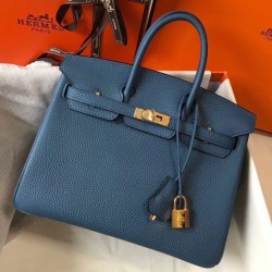 Replica Hermes Birkin 25cm Bag Blue Agate Clemence 