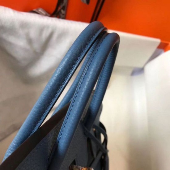Replica Hermes Birkin 25cm Bag Blue Agate Clemence 