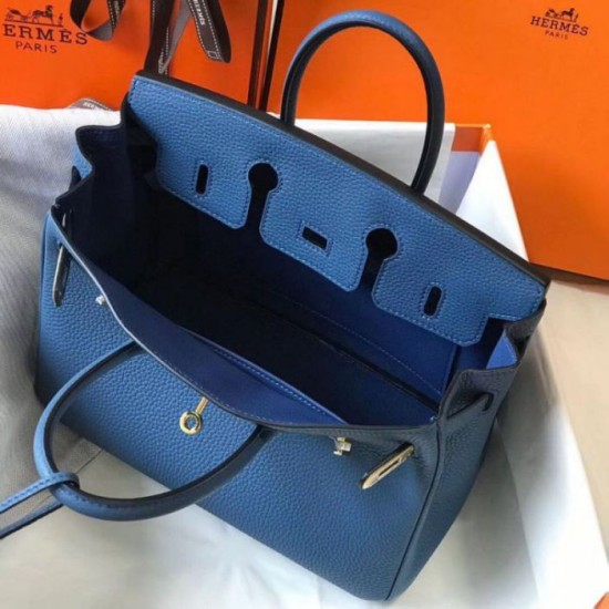 Replica Hermes Birkin 25cm Bag Blue Agate Clemence 