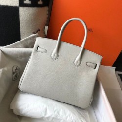 Replica Hermes Pearl Grey Clemence Birkin 30cm Bag GHW