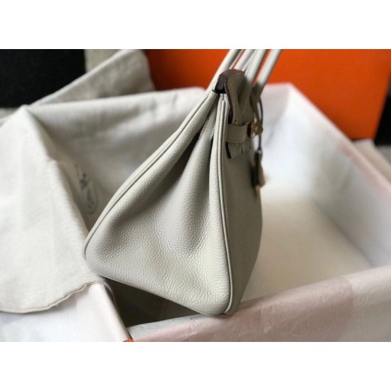 Replica Hermes Pearl Grey Clemence Birkin 30cm Bag GHW