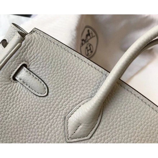 Replica Hermes Pearl Grey Clemence Birkin 30cm Bag GHW