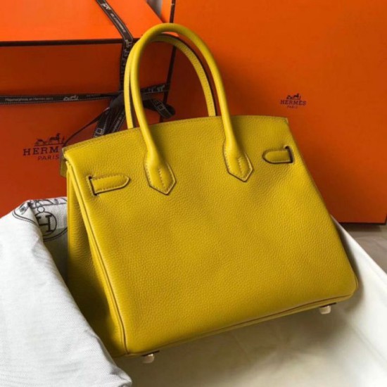 Fake Hermes Birkin 30cm Bag Yellow Clemence  Replica