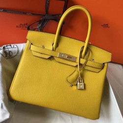 Fake Hermes Birkin 30cm Bag Yellow Clemence  Replica