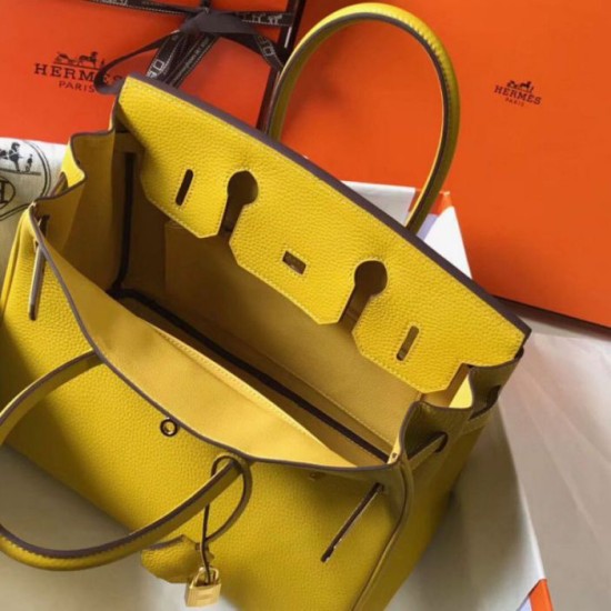 Fake Hermes Birkin 30cm Bag Yellow Clemence  Replica