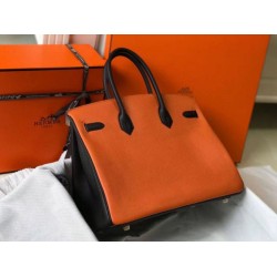 Fake Hermes Tri-Color Birkin 35cm Bag Orange/White/Black Clemence  Replica