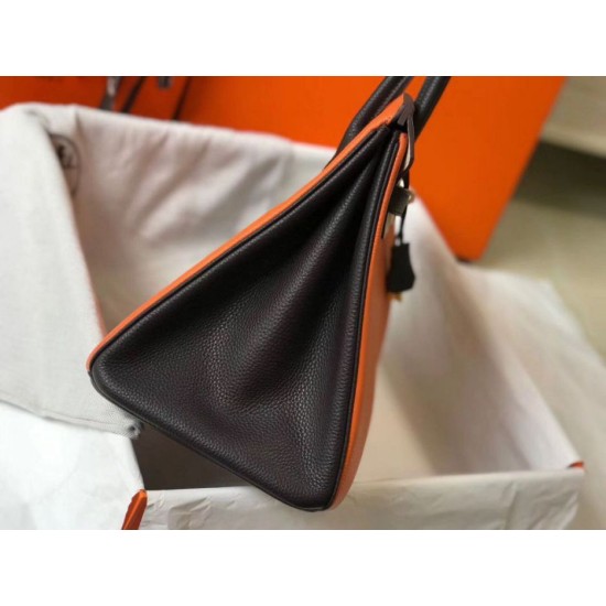 Fake Hermes Tri-Color Birkin 35cm Bag Orange/White/Black Clemence  Replica
