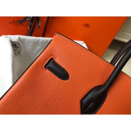 Fake Hermes Tri-Color Birkin 35cm Bag Orange/White/Black Clemence  Replica