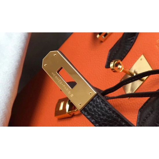Fake Hermes Tri-Color Birkin 35cm Bag Orange/White/Black Clemence  Replica