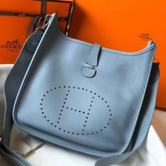 Fake Hermes Evelyne III 29 PM Bag Blue Lin Clemence  Replica