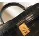 Fake Hermes Kelly Mini II Bag Black Embossed Crocodile  Replica