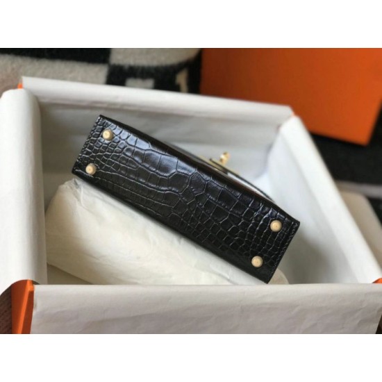 Fake Hermes Kelly Mini II Bag Black Embossed Crocodile  Replica
