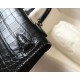 Fake Hermes Kelly Mini II Bag Black Embossed Crocodile  Replica