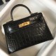 Fake Hermes Kelly Mini II Bag Black Embossed Crocodile  Replica