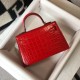 Fake Hermes Kelly Mini II Bag Red Embossed Crocodile  Replica