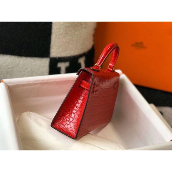 Fake Hermes Kelly Mini II Bag Red Embossed Crocodile  Replica