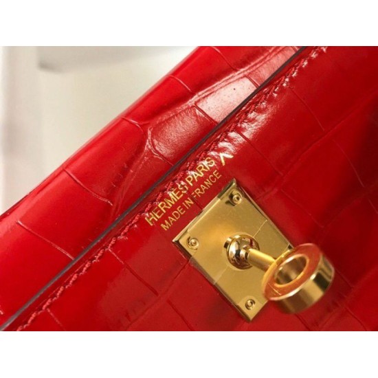 Fake Hermes Kelly Mini II Bag Red Embossed Crocodile  Replica