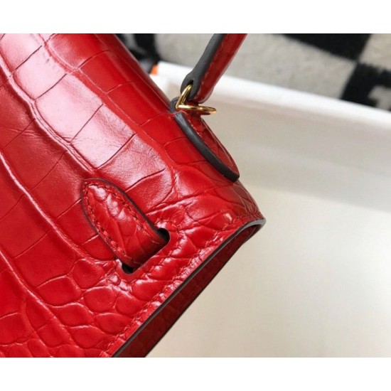 Fake Hermes Kelly Mini II Bag Red Embossed Crocodile  Replica