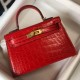 Fake Hermes Kelly Mini II Bag Red Embossed Crocodile  Replica
