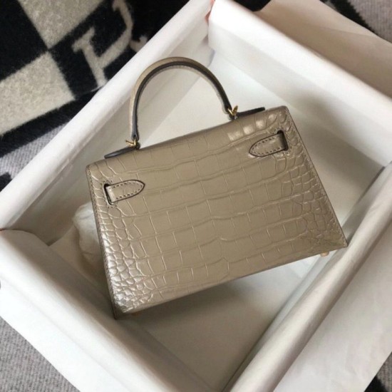 Replica Hermes Kelly Mini II Bag Taupe Embossed Crocodile 
