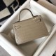 Replica Hermes Kelly Mini II Bag Taupe Embossed Crocodile 