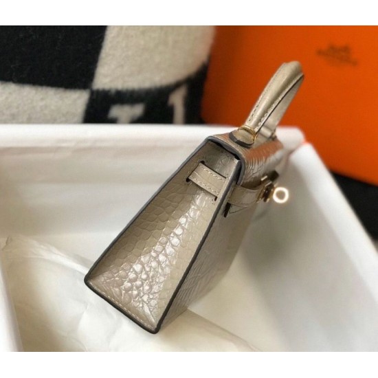 Replica Hermes Kelly Mini II Bag Taupe Embossed Crocodile 