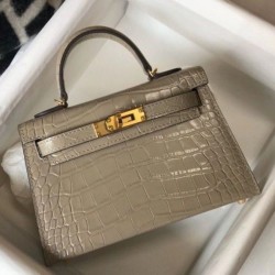 Replica Hermes Kelly Mini II Bag Taupe Embossed Crocodile 