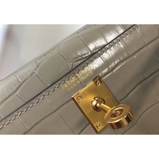 Replica Hermes Kelly Mini II Bag Taupe Embossed Crocodile 