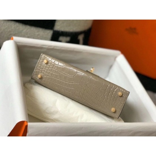 Replica Hermes Kelly Mini II Bag Taupe Embossed Crocodile 
