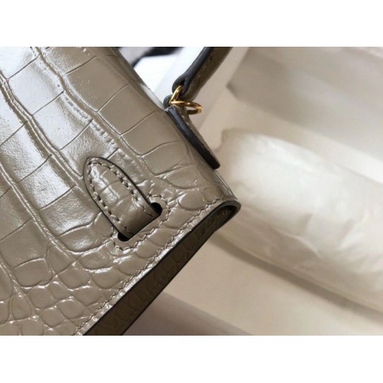 Replica Hermes Kelly Mini II Bag Taupe Embossed Crocodile 