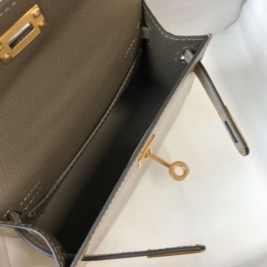 Replica Hermes Kelly Mini II Bag Taupe Embossed Crocodile 