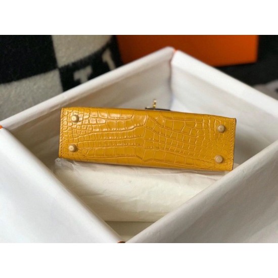 Replica Hermes Kelly Mini II Bag Yellow Embossed Crocodile 
