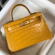 Replica Hermes Kelly Mini II Bag Yellow Embossed Crocodile 