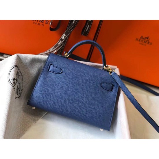 Replica Hermes Kelly Mini II Bag Blue Agate Epsom 