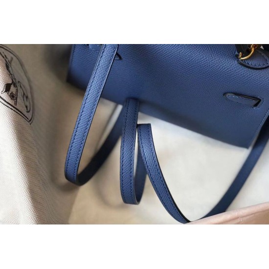 Replica Hermes Kelly Mini II Bag Blue Agate Epsom 