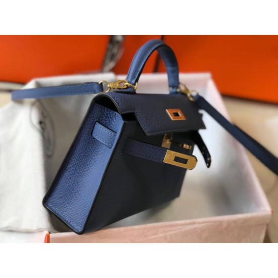 Replica Hermes Kelly Mini II Bag Blue Agate Epsom 